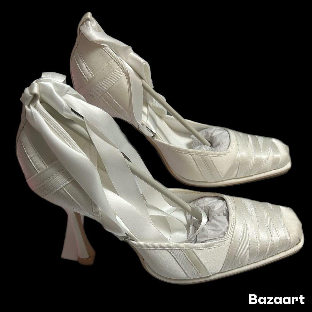 NWT Dolls Kill Sugar Thrills ART FORM LACE UP BALLET HEELS Women’s 10M WHITE